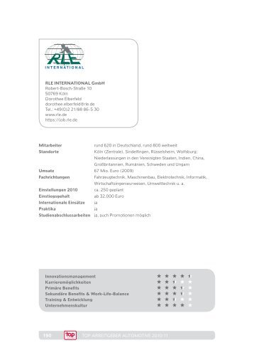 RLE INTERNATIONAL GmbH TOP ARBEITGEBER AUTOMOTIVE ...
