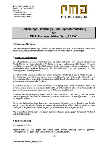 und Reparaturanleitung für RMA-Absperrschieber Typ „ASRW“