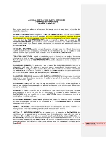 ANEXO AL CONTRATO DE CUENTA CORRIENTE