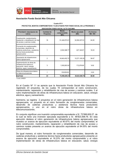 Informe Trimestral (abril - junio 2011) - Ministerio de Energía y Minas