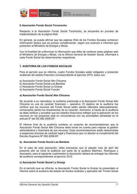 Informe Trimestral (abril - junio 2011) - Ministerio de Energía y Minas