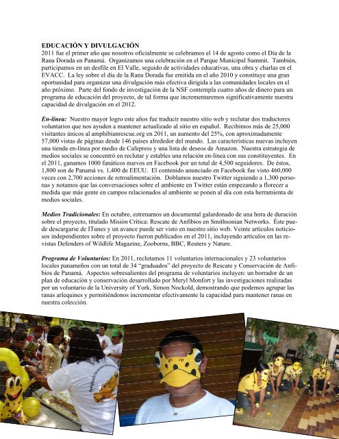informe anual 2011 - Amphibian Rescue and Conservation Project