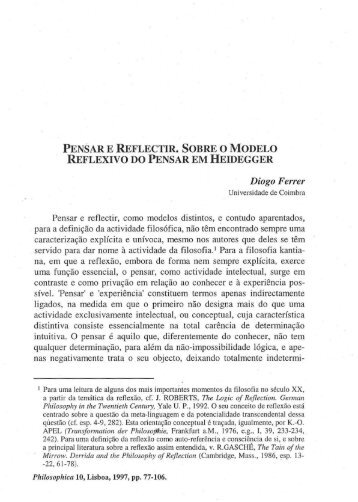 pensar e reflectir. sobre o modelo reflexivo do pensar em heidegger