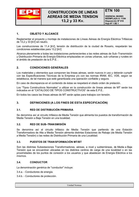 CONSTRUCCION DE LINEAS AEREAS DE MEDIA TENSION ... - Epe