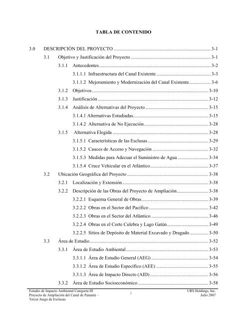 tabla de contenido 3.0 descripción del proyecto - Canal de Panamá