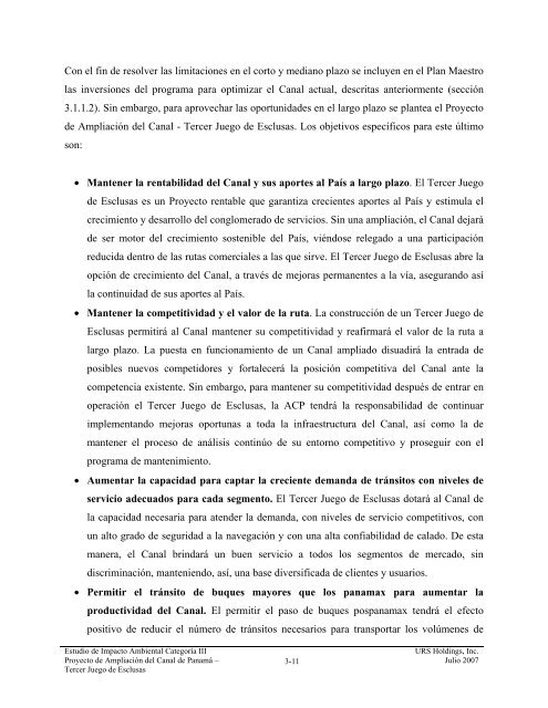 tabla de contenido 3.0 descripción del proyecto - Canal de Panamá