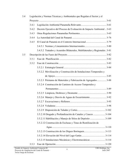 tabla de contenido 3.0 descripción del proyecto - Canal de Panamá