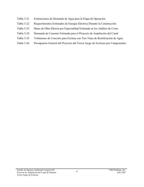 tabla de contenido 3.0 descripción del proyecto - Canal de Panamá