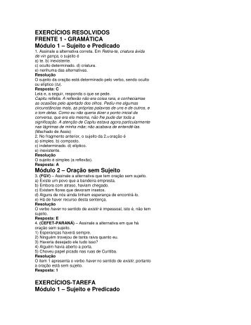 EXERCÍCIOS RESOLVIDOS FRENTE 1 ... - Objetivo NHN