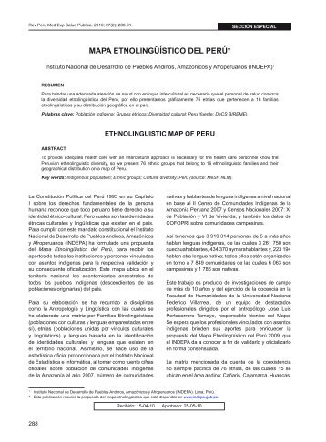 MAPA ETNOLINGÜíSTICO DEL PERÚ* - Instituto Nacional de Salud