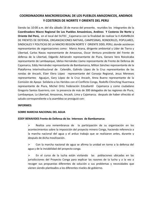 coordinadora macroregional de los pueblos amazonicos, andinos y ...