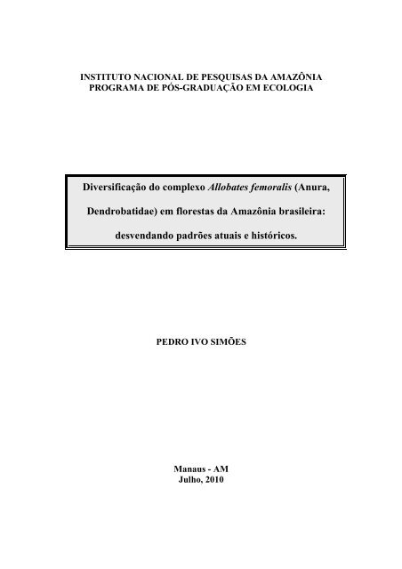 Diversificação do complexo Allobates femoralis ... - PPBio - Inpa