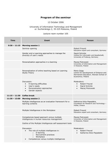 Program of the seminar - Dr. Robert Freund