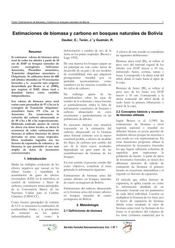 Estimaciones de biomasa y carbono en bosques naturales de Bolivia