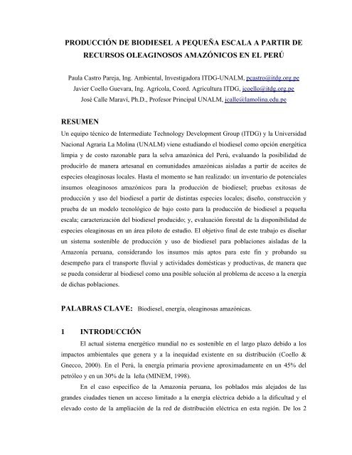 producción de biodiesel a pequeña escala a partir de recursos ...