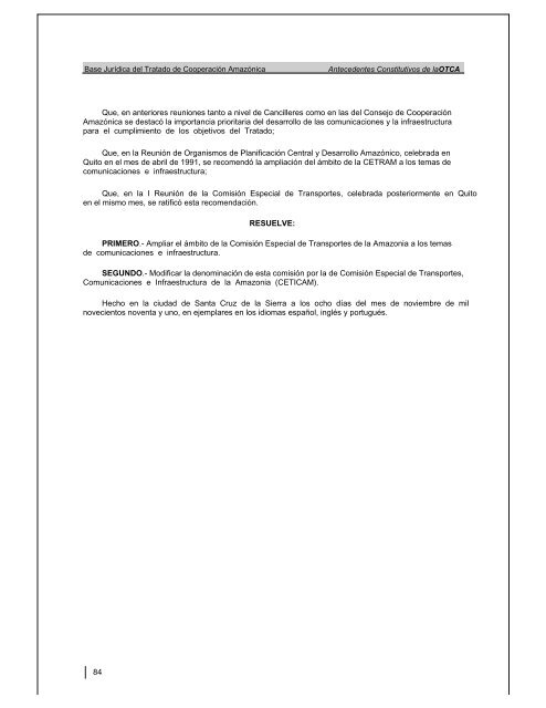 base juridica del tratado de cooperacion amazonica - OTCA