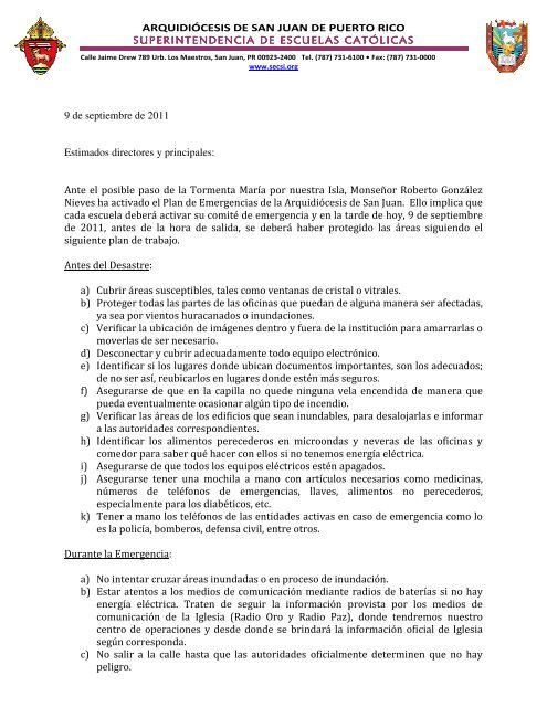 Admin Carta sobre Protocolo de Emergencia en las Escuelas ...