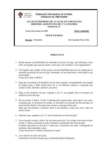 Teste FPF - Árbitros Assistentes 2ª Categoria - Apaf