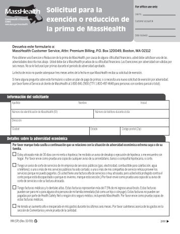 Solicitud para la exención o reducción de la prima de ... - Mass.Gov