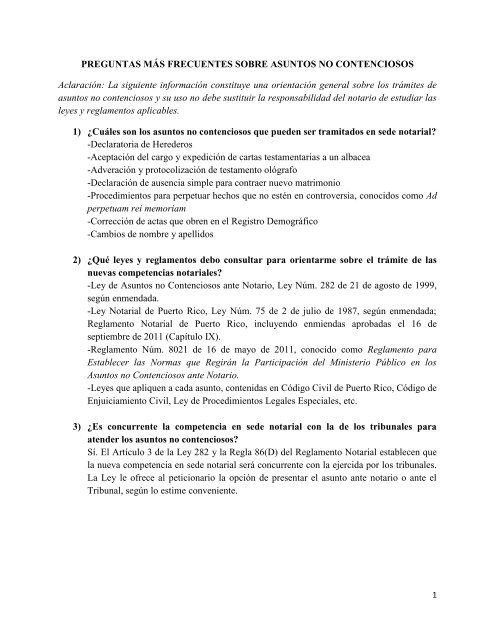 Preguntas más frecuentes sobre Asuntos No Contenciosos ante