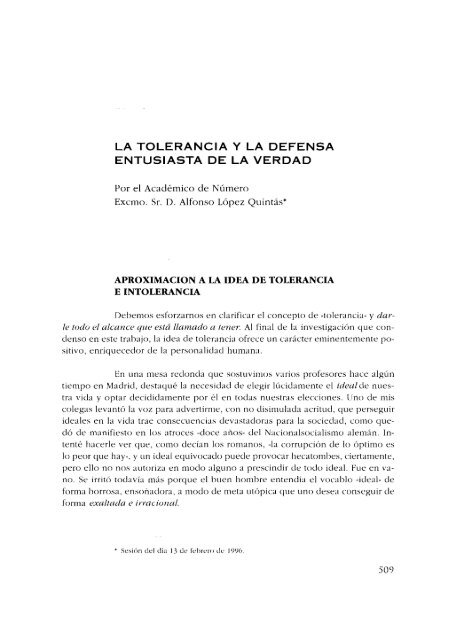 LA TOLERANCIA Y LA DEFENSA ENTUSIASTA DE LA VERDAD