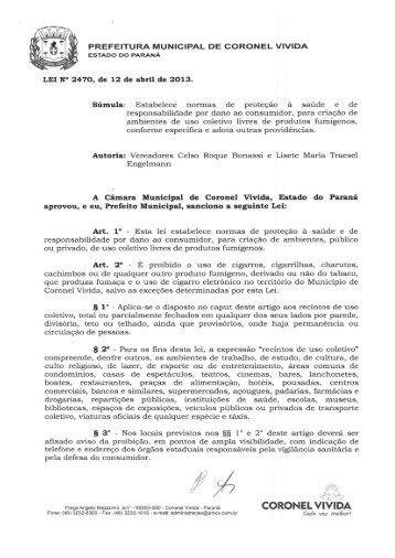 Lei Mun. 2470 de 12/03/2013 - Prefeitura Municipal de Coronel Vivida