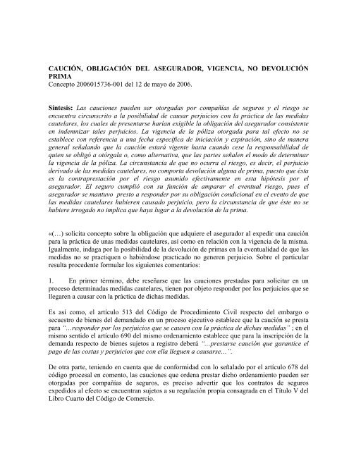 CAUCIÓN, OBLIGACIÓN DEL ASEGURADOR, VIGENCIA, NO ...