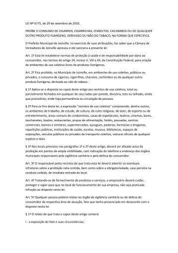 LEI Nº 6775, de 29 de setembro de 2010. PROÍBE O CONSUMO DE ...