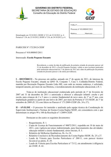 172-2012-CEDF-Escola Pequeno Encanto.pdf - conselho de ...