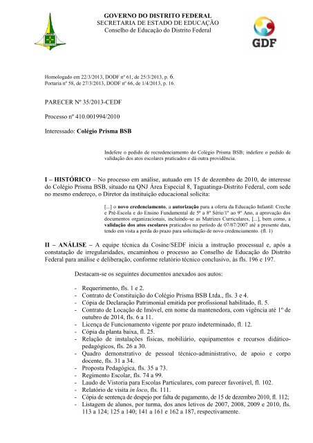 035-2013-CEDF-Colégio Prisma BSB.pdf - conselho de educação ...