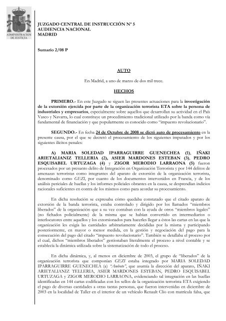 AUTO CONCLUSIÓN SUMARIO 2-08 - El País