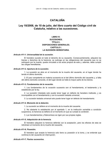 CATALUÑA Ley 10/2008, de 10 de julio, del libro cuarto del Código ... CATALUÑA Ley 10/2008, de 10 de julio, del libro cuarto del Código ...