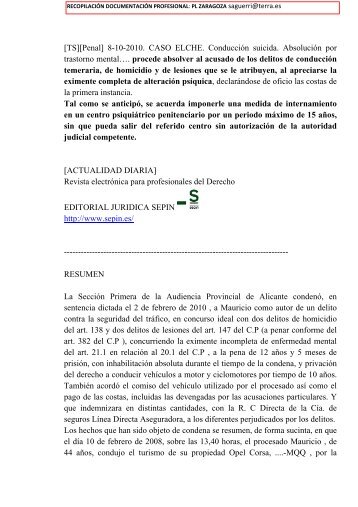 8-10-2010. CASO ELCHE. Conducción suicida. Absolución por ...