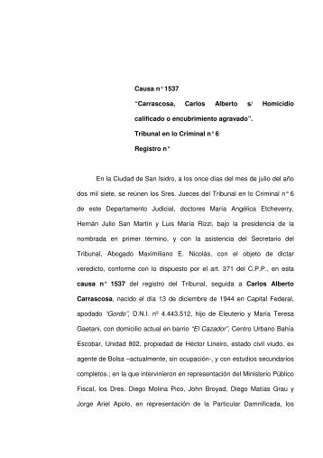 Causa n° 1537 “Carrascosa, Carlos Alberto s/ Homicidio calificado o ...