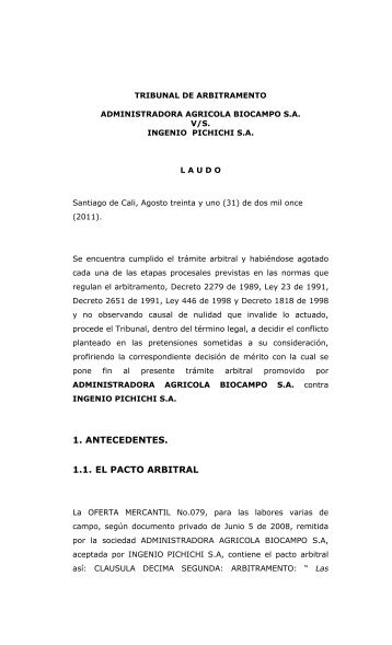 Administradora Agrícola Biocampo S.A. Vs. Ingenio Pichichí S.A.