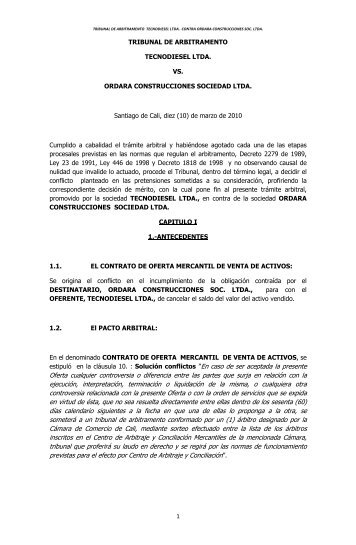 Tecnodiesel Ltda. Vs. Ordara Construcciones Ltda. - Cámara de ...