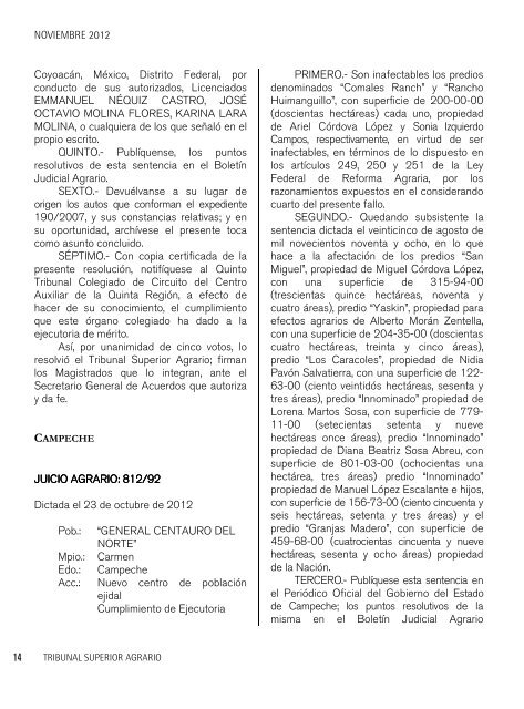 Boletín Judicial Agrario - Tribunal Superior Agrario