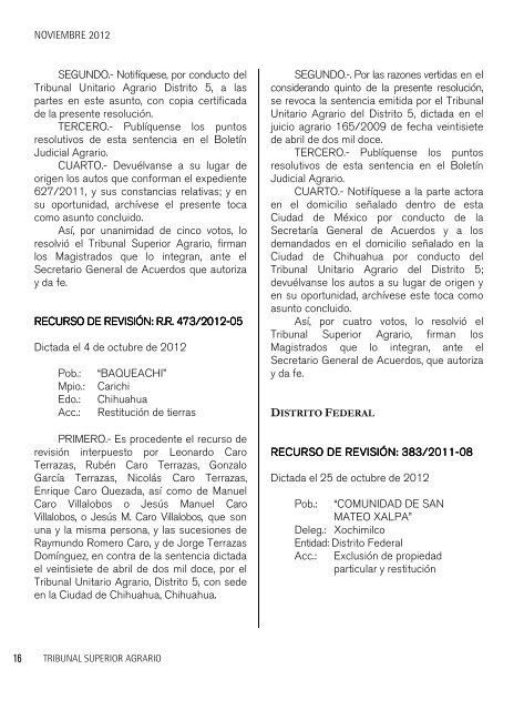 Boletín Judicial Agrario - Tribunal Superior Agrario