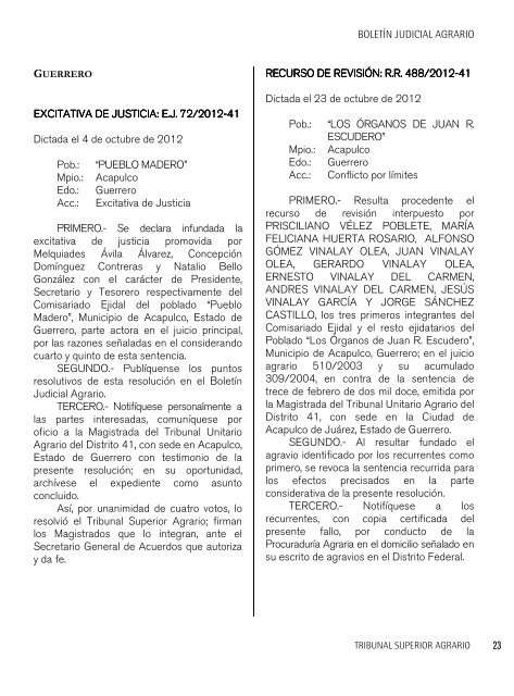 Boletín Judicial Agrario - Tribunal Superior Agrario