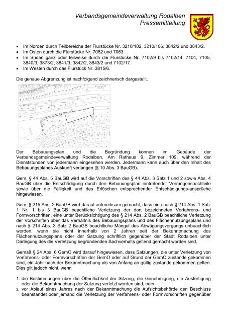 Verbandsgemeindeverwaltung Rodalben Pressemitteilung