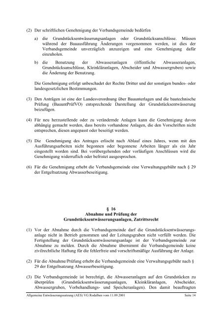 Allgemeine Entwässerungssatzung - Verbandsgemeinde Rodalben