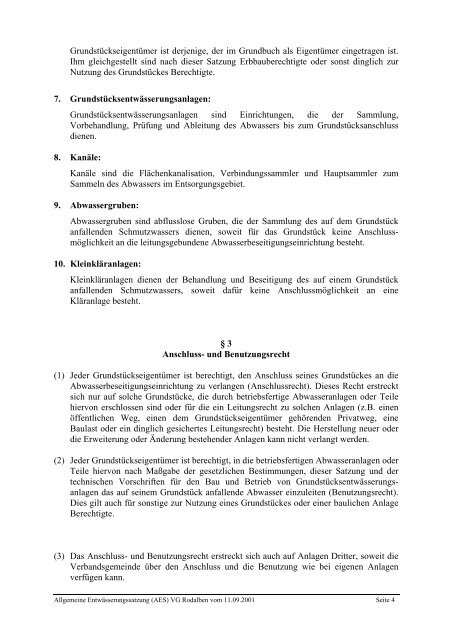 Allgemeine Entwässerungssatzung - Verbandsgemeinde Rodalben