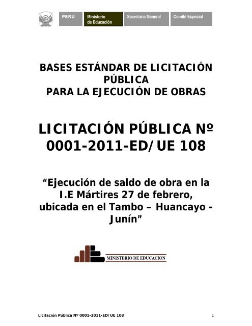 licitación pública nº 0001-2011-ed/ue 108 - Ministerio de Educación