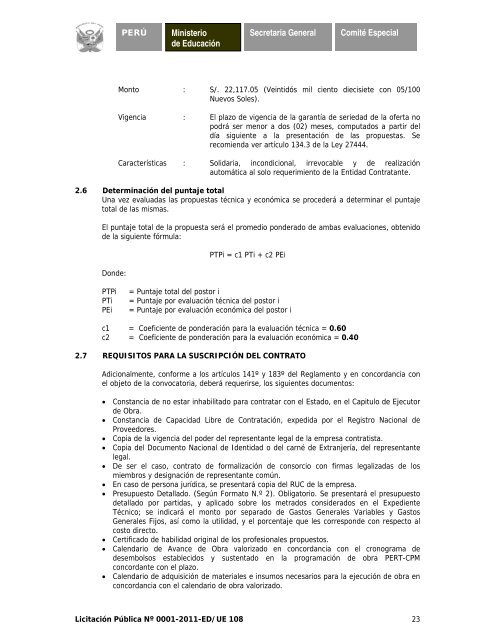 licitación pública nº 0001-2011-ed/ue 108 - Ministerio de Educación