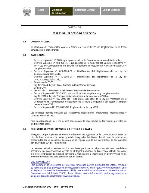 licitación pública nº 0001-2011-ed/ue 108 - Ministerio de Educación