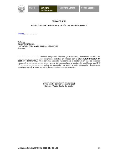 licitación pública nº 0001-2011-ed/ue 108 - Ministerio de Educación