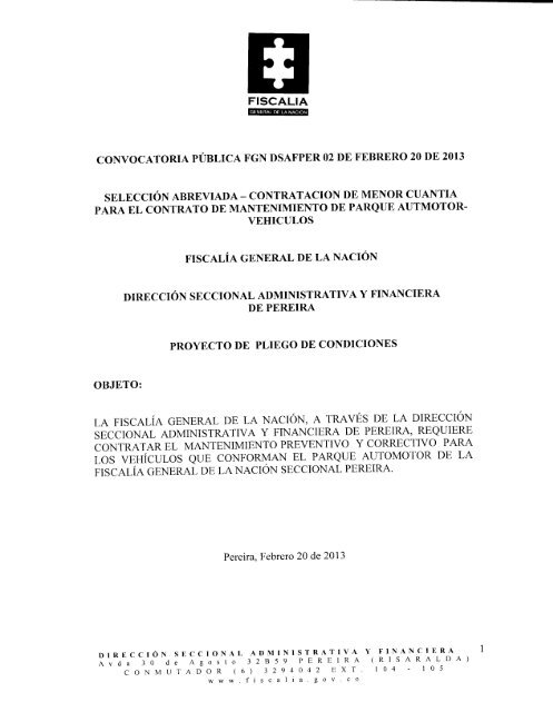 Pre pliego de condiciones convocatoria FGN DSAFPER 02 DE 2013