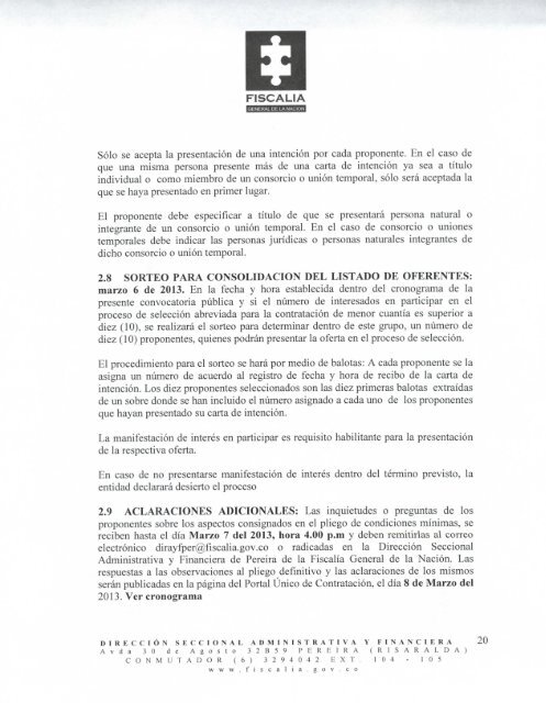 Pre pliego de condiciones convocatoria FGN DSAFPER 02 DE 2013