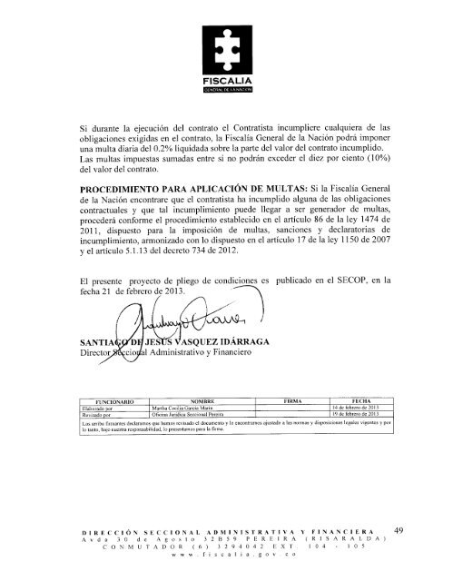 Pre pliego de condiciones convocatoria FGN DSAFPER 02 DE 2013