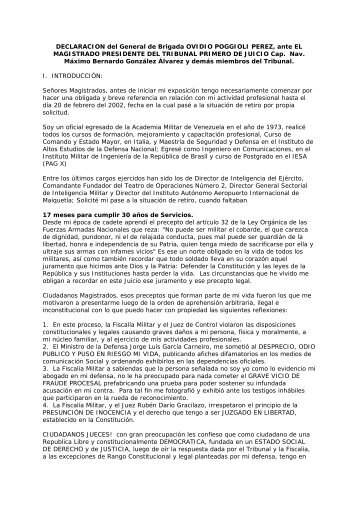 DECLARACION del General de Brigada OVIDIO POGGIOLI PEREZ ...